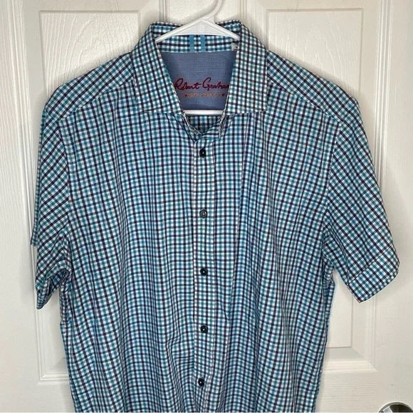 Robert Graham Modern Americana Blue Plaid Contrasting Collar Shirt L - Picture 4 of 14